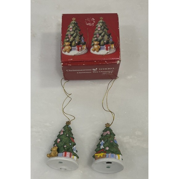 Nikko Christmastime Christmas Tree Ornament Set Of 2 Made in Korea VTG with box - Picture 2 of 11